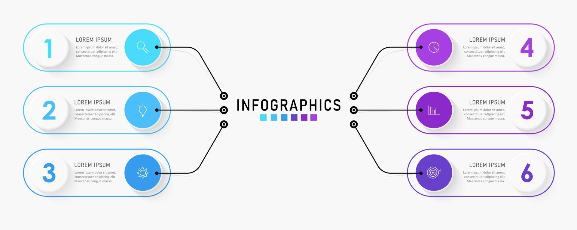 Vector Infographic label design template with icons and 6 options or steps. Can be used for process diagram, presentations, workflow layout, banner, flow chart, info graph.