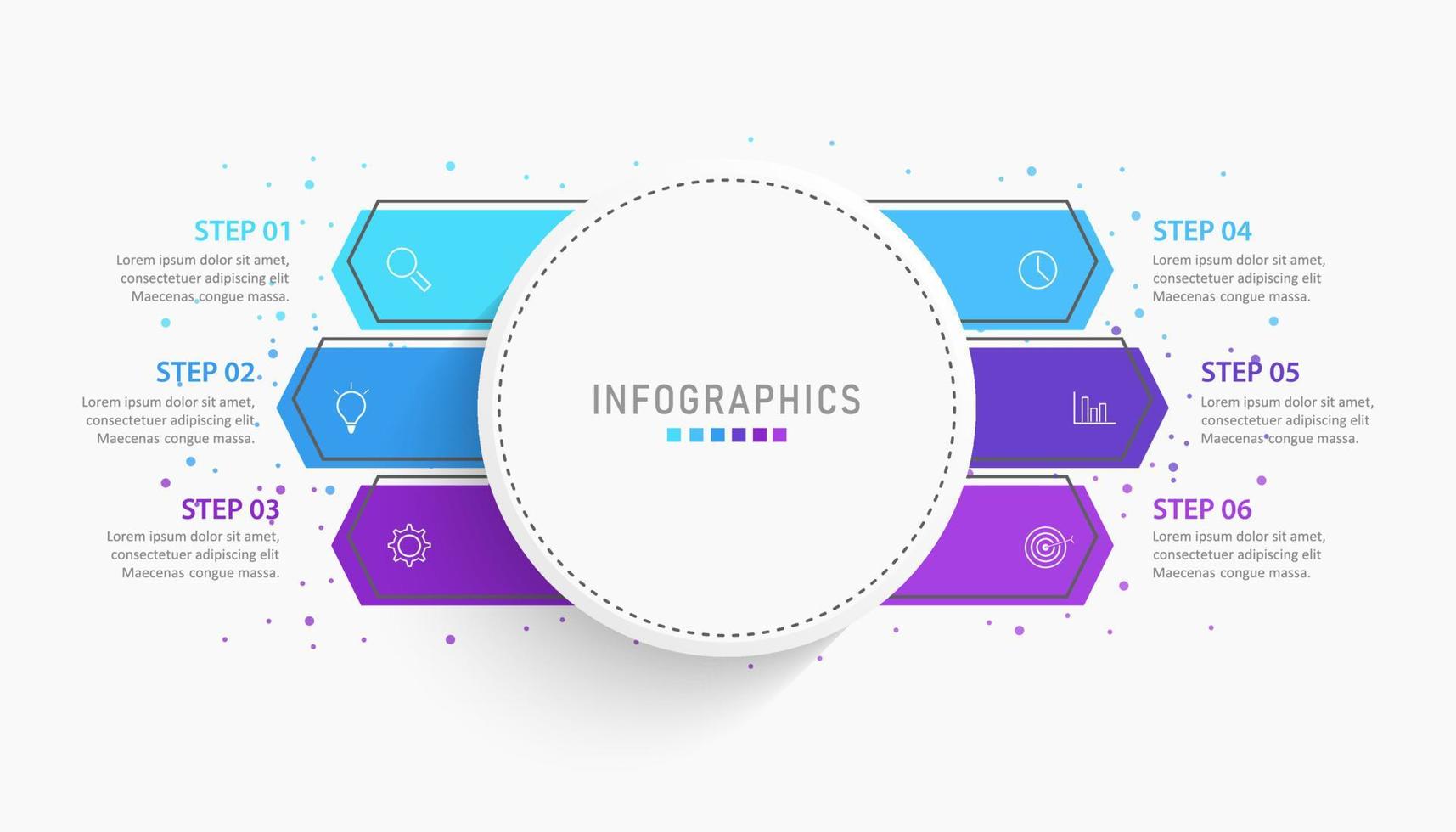 plantilla de diseño de etiquetas infográficas vectoriales con iconos y 6 opciones o pasos. se puede utilizar para diagramas de proceso, presentaciones, diseño de flujo de trabajo, banner, diagrama de flujo, gráfico de información. vector