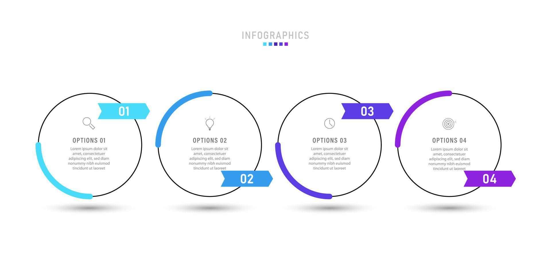 plantilla de diseño de etiquetas infográficas vectoriales con iconos y 4 opciones o pasos. se puede utilizar para diagramas de proceso, presentaciones, diseño de flujo de trabajo, banner, diagrama de flujo, gráfico de información. vector