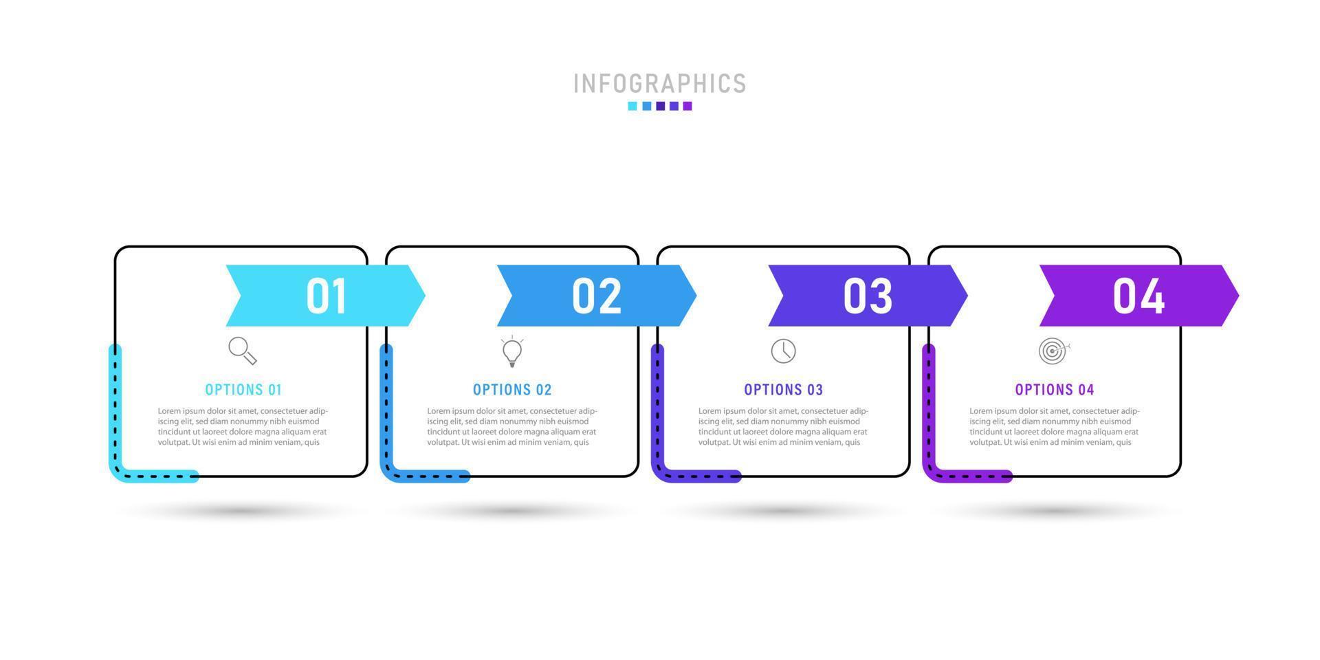 plantilla de diseño de etiquetas infográficas vectoriales con iconos y 4 opciones o pasos. se puede utilizar para diagramas de proceso, presentaciones, diseño de flujo de trabajo, banner, diagrama de flujo, gráfico de información. vector