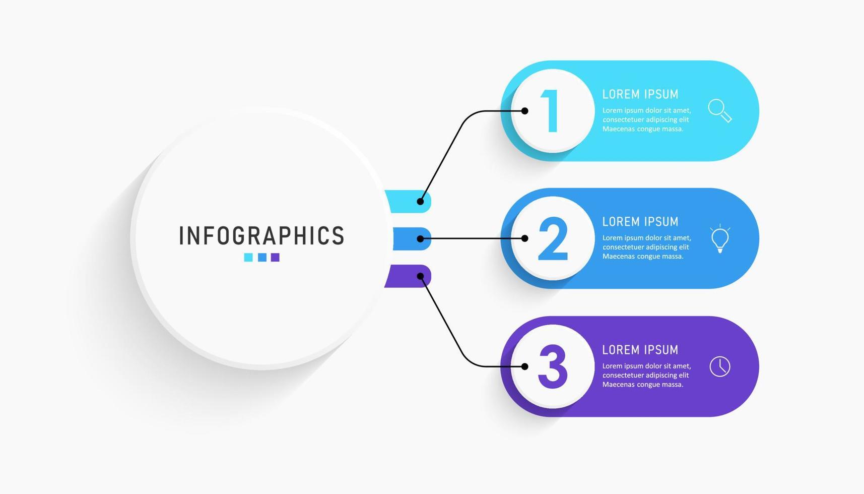 plantilla de diseño de etiquetas infográficas vectoriales con iconos y 3 opciones o pasos. se puede utilizar para diagramas de proceso, presentaciones, diseño de flujo de trabajo, banner, diagrama de flujo, gráfico de información. vector