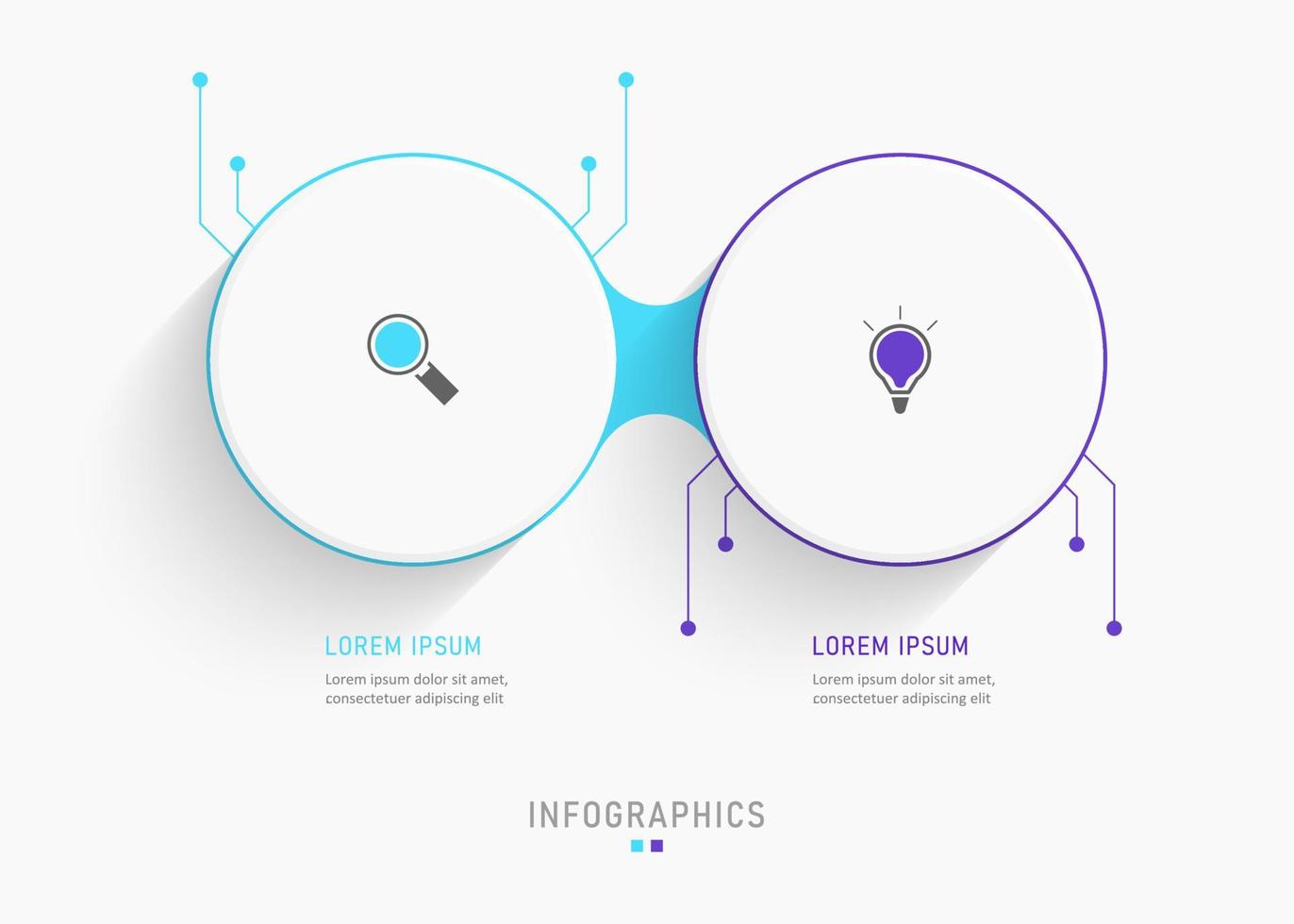 plantilla de diseño de etiquetas infográficas vectoriales con iconos y 2 opciones o pasos. se puede utilizar para diagramas de proceso, presentaciones, diseño de flujo de trabajo, banner, diagrama de flujo, gráfico de información. vector