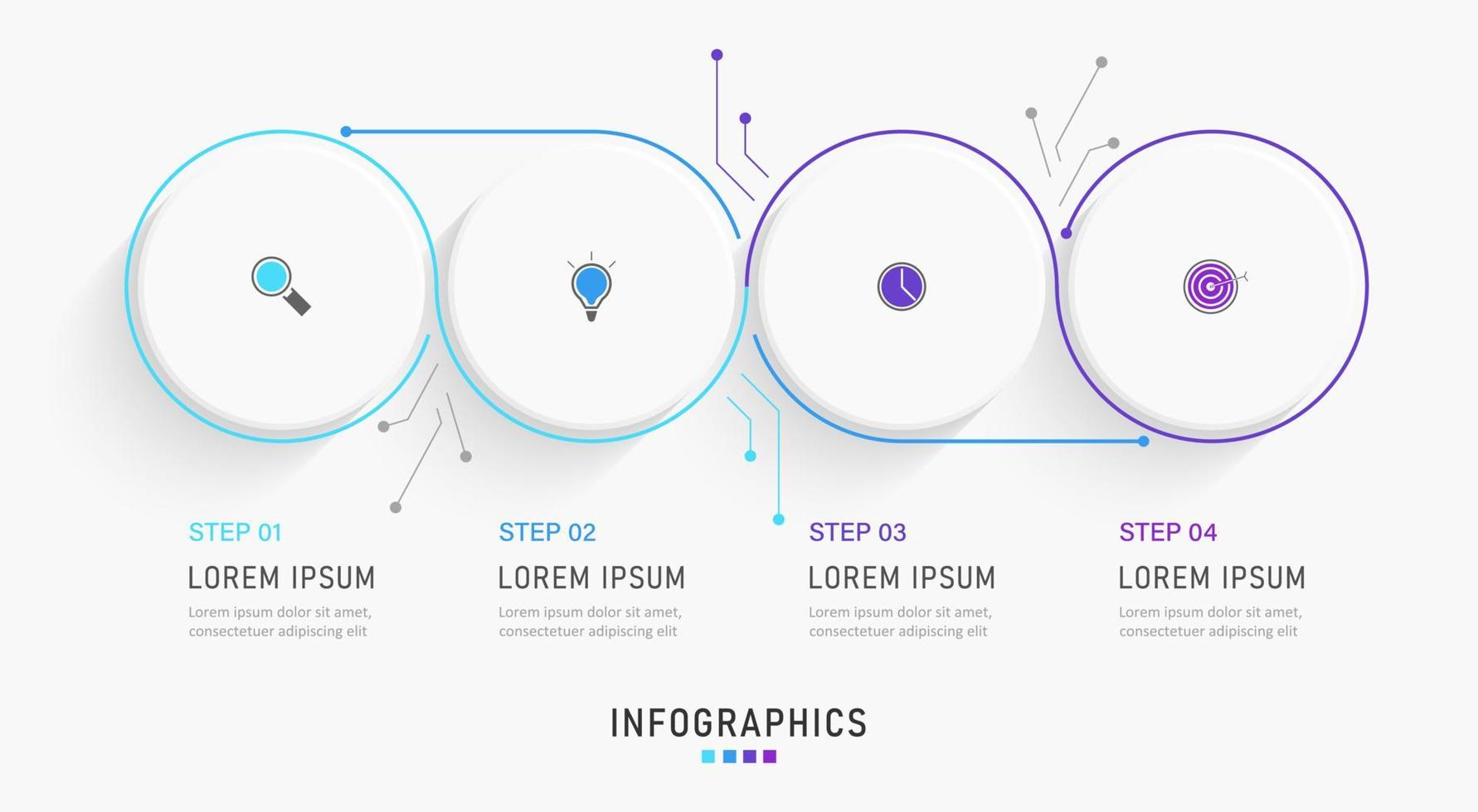 plantilla de diseño de etiquetas infográficas vectoriales con iconos y 4 opciones o pasos. se puede utilizar para diagramas de proceso, presentaciones, diseño de flujo de trabajo, banner, diagrama de flujo, gráfico de información. vector