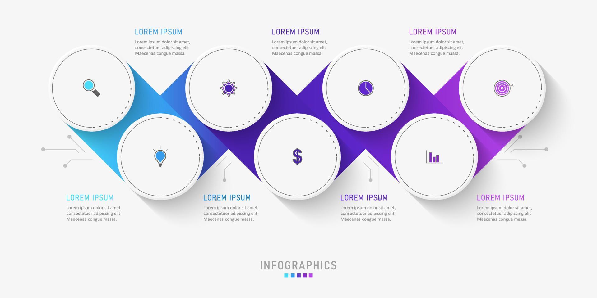 plantilla de diseño de etiquetas infográficas vectoriales con iconos y 7 opciones o pasos. se puede utilizar para diagramas de proceso, presentaciones, diseño de flujo de trabajo, banner, diagrama de flujo, gráfico de información. vector