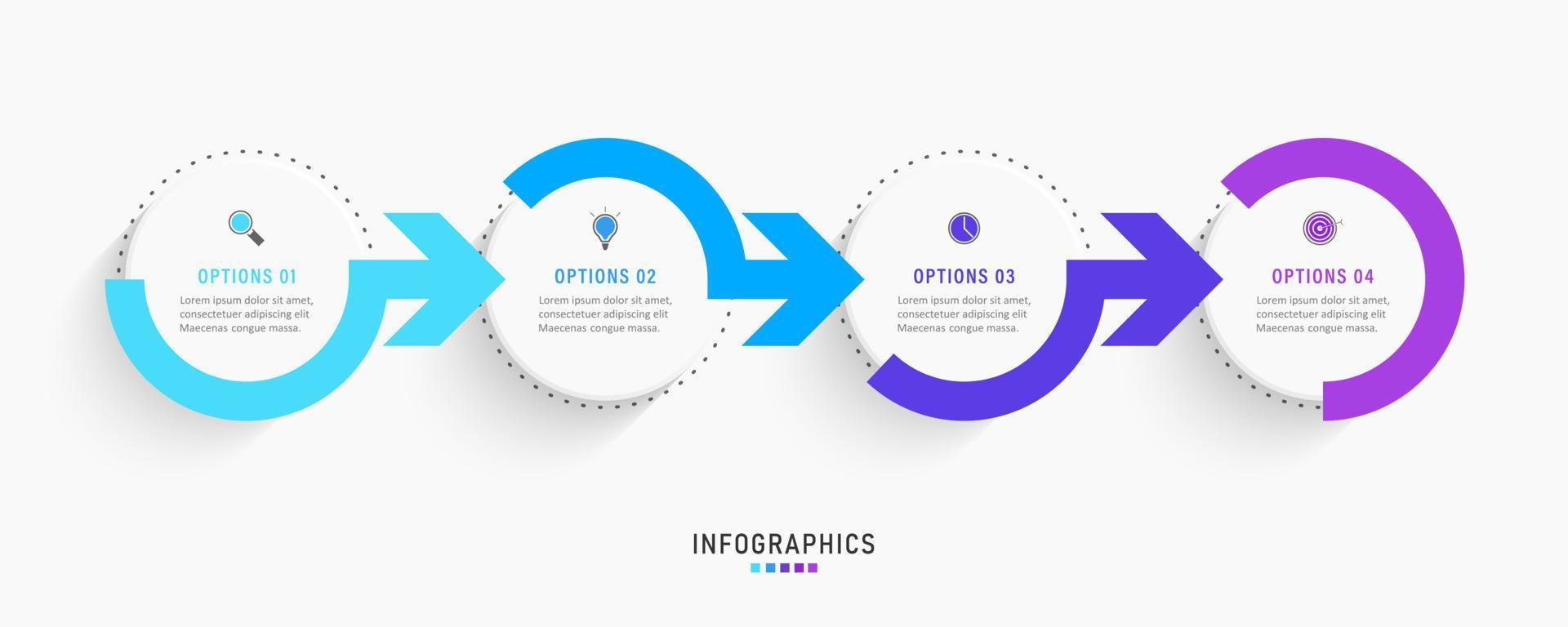 plantilla de diseño de etiquetas infográficas vectoriales con iconos y 4 opciones o pasos. se puede utilizar para diagramas de proceso, presentaciones, diseño de flujo de trabajo, banner, diagrama de flujo, gráfico de información. vector