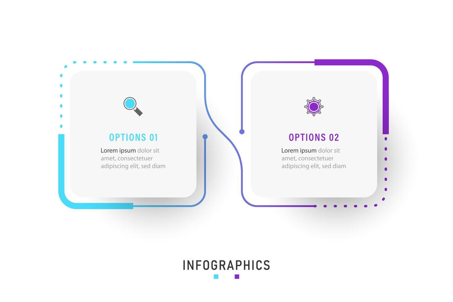 plantilla de diseño de etiquetas infográficas vectoriales con iconos y 2 opciones o pasos. se puede utilizar para diagramas de proceso, presentaciones, diseño de flujo de trabajo, banner, diagrama de flujo, gráfico de información. vector