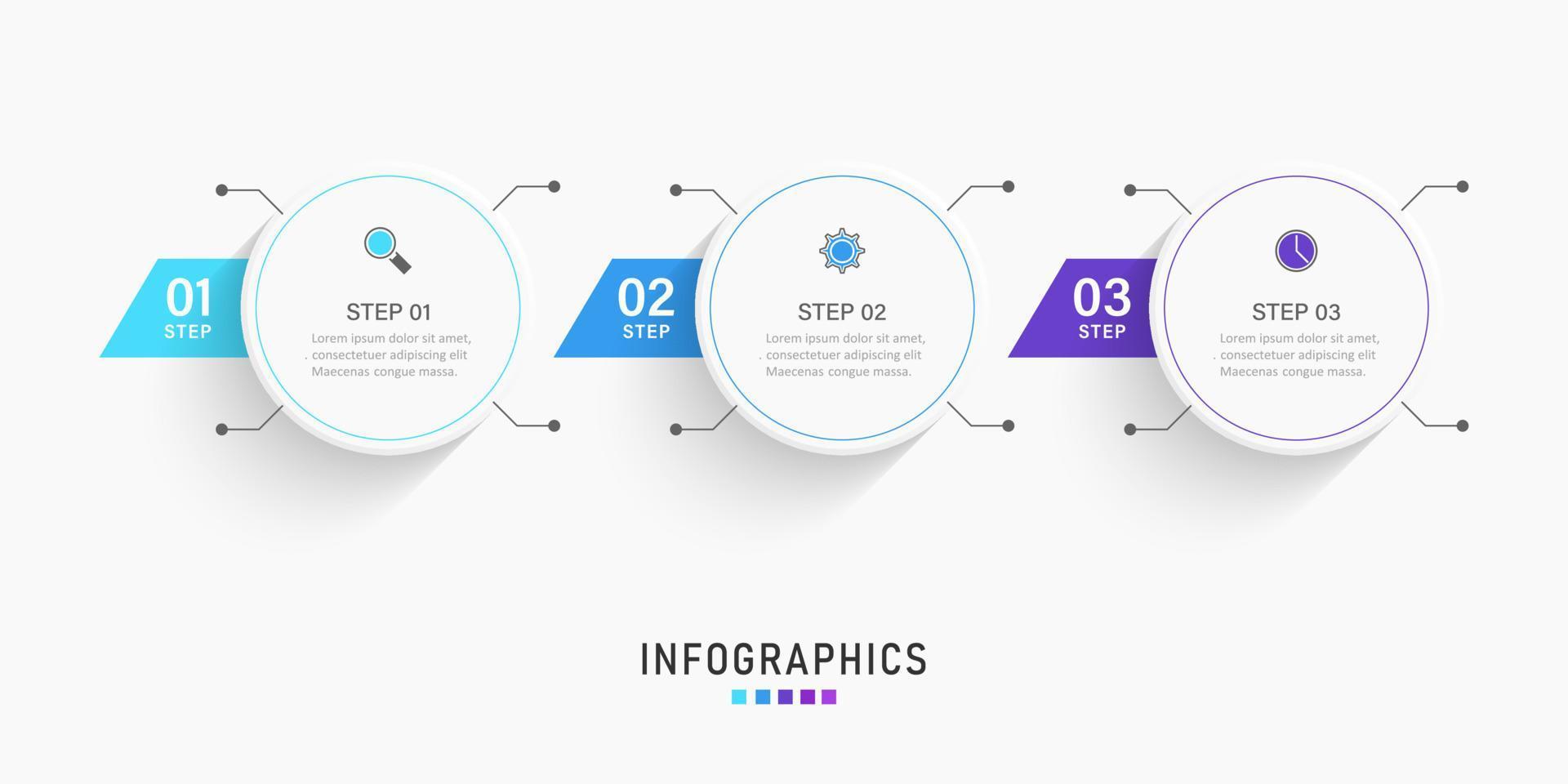 plantilla de diseño de etiquetas infográficas vectoriales con iconos y 3 opciones o pasos. se puede utilizar para diagramas de proceso, presentaciones, diseño de flujo de trabajo, banner, diagrama de flujo, gráfico de información. vector