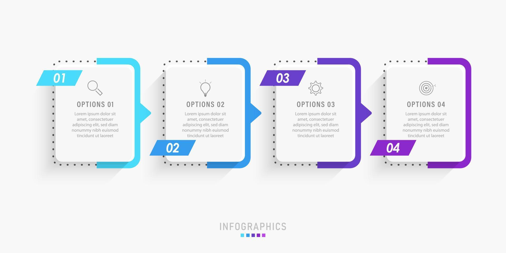 plantilla de diseño de etiquetas infográficas vectoriales con iconos y 4 opciones o pasos. se puede utilizar para diagramas de proceso, presentaciones, diseño de flujo de trabajo, banner, diagrama de flujo, gráfico de información. vector