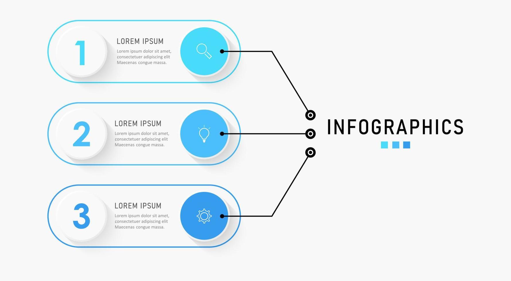 plantilla de diseño de etiquetas infográficas vectoriales con iconos y 3 opciones o pasos. se puede utilizar para diagramas de proceso, presentaciones, diseño de flujo de trabajo, banner, diagrama de flujo, gráfico de información. vector