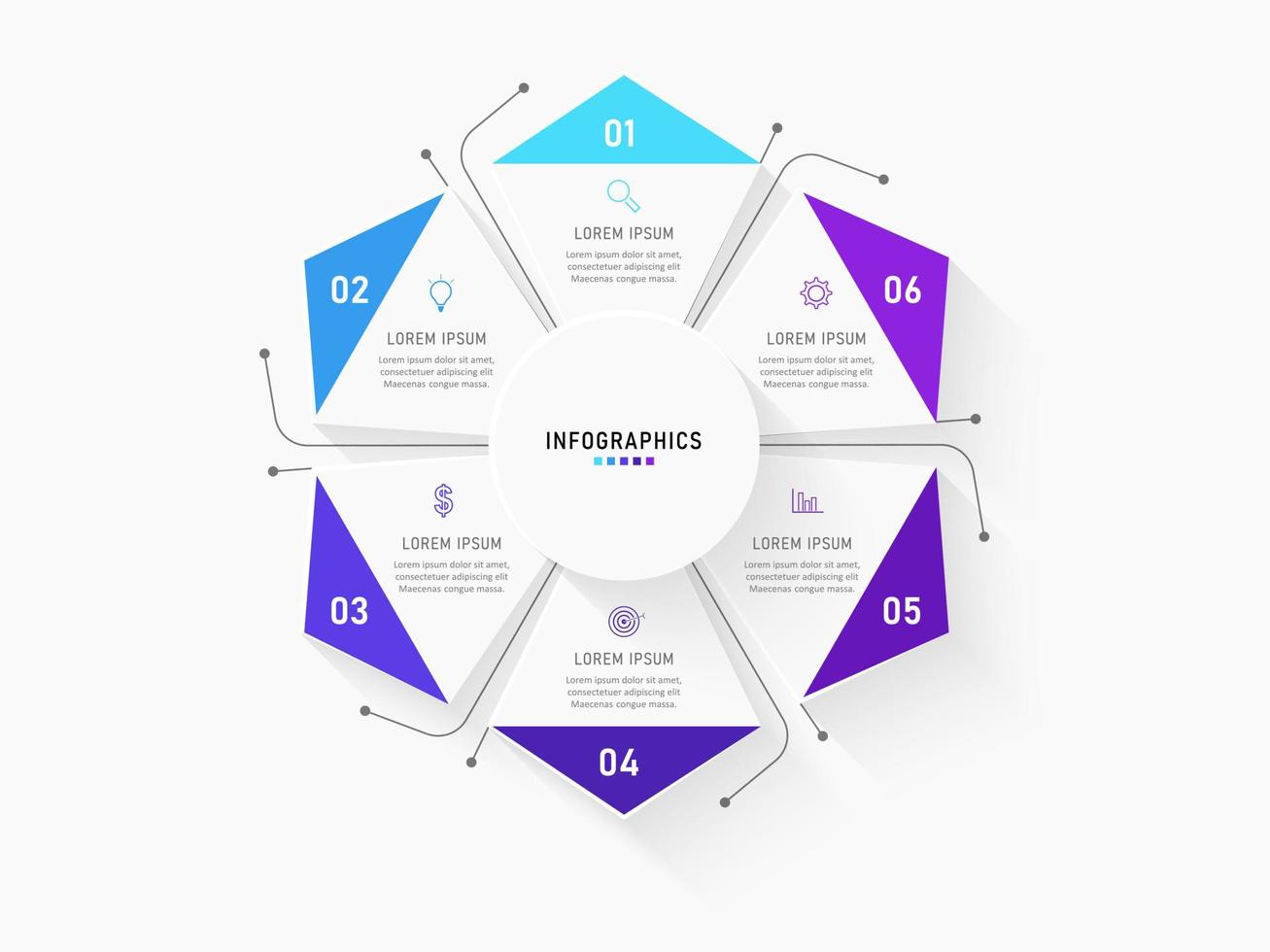 plantilla de diseño de etiquetas infográficas vectoriales con iconos y 6 opciones o pasos. se puede utilizar para diagramas de proceso, presentaciones, diseño de flujo de trabajo, banner, diagrama de flujo, gráfico de información. vector