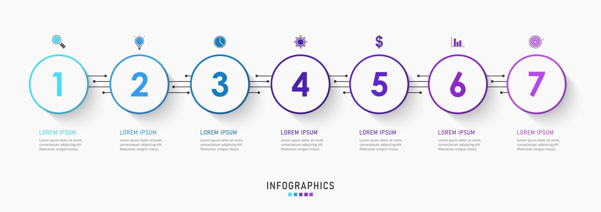 plantilla de diseño de etiquetas infográficas vectoriales con iconos y 7 opciones o pasos. se puede utilizar para diagramas de proceso, presentaciones, diseño de flujo de trabajo, banner, diagrama de flujo, gráfico de información. vector