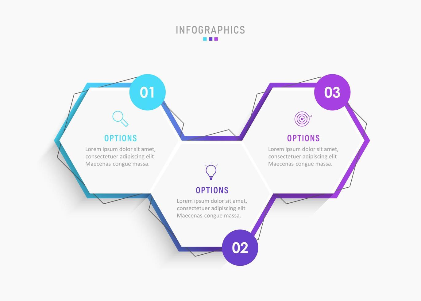 plantilla de diseño de etiquetas infográficas vectoriales con iconos y 3 opciones o pasos. se puede utilizar para diagramas de proceso, presentaciones, diseño de flujo de trabajo, banner, diagrama de flujo, gráfico de información. vector