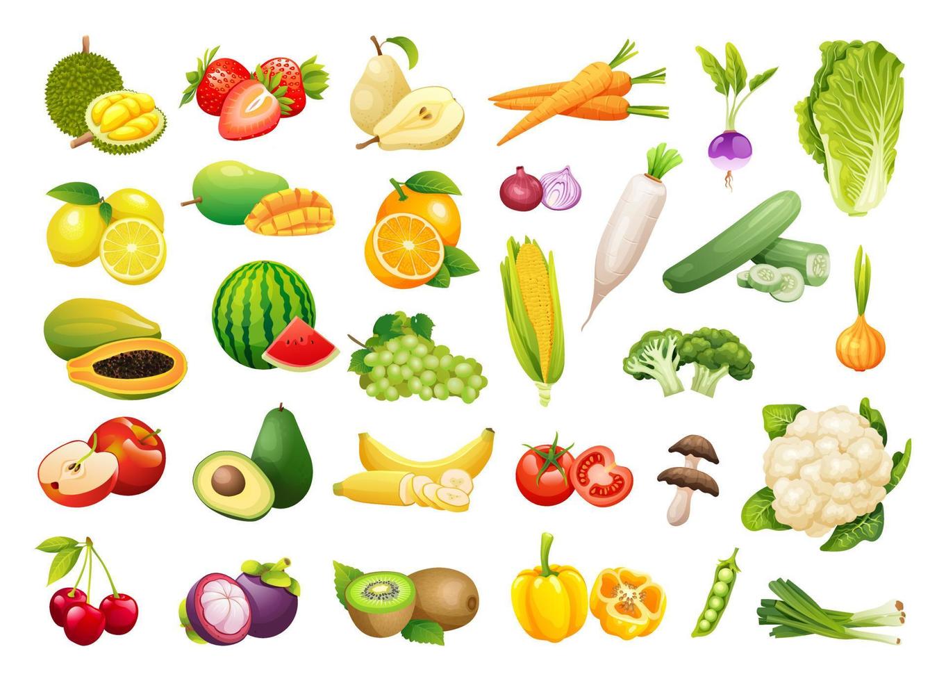 colección de frutas y verduras frescas en estilo de dibujos animados  10253395 Vector en Vecteezy