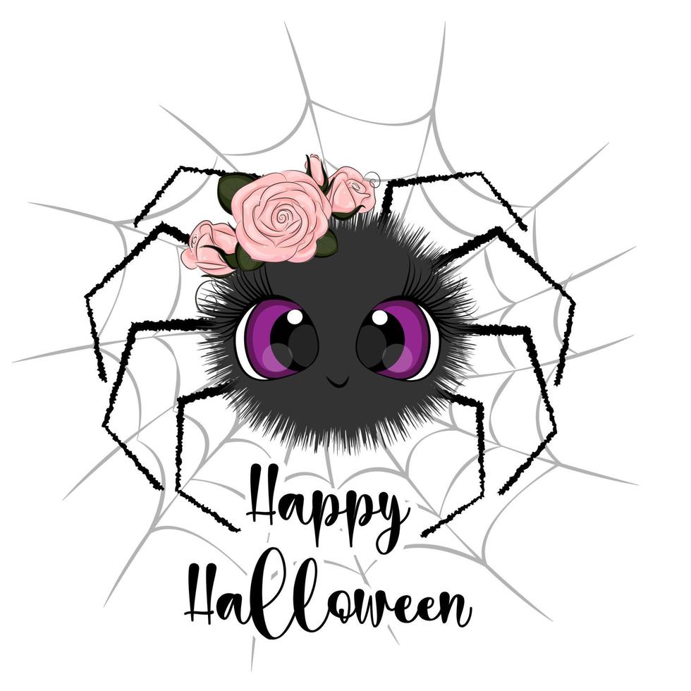 araña linda para halloween, impresión de ilustración vectorial vector