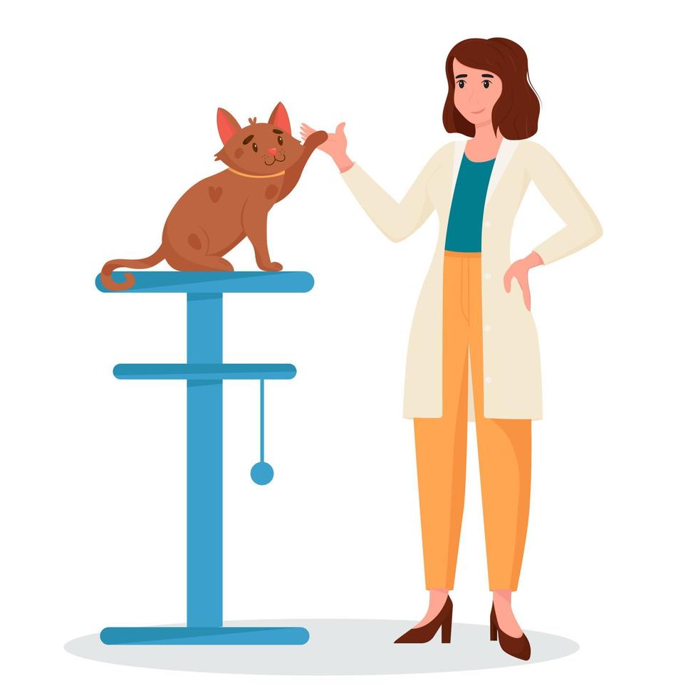 cita con el médico veterinario. una veterinaria trata a un perro. cuidado de mascotas, diagnóstico médico animal. ilustración vectorial plana vector