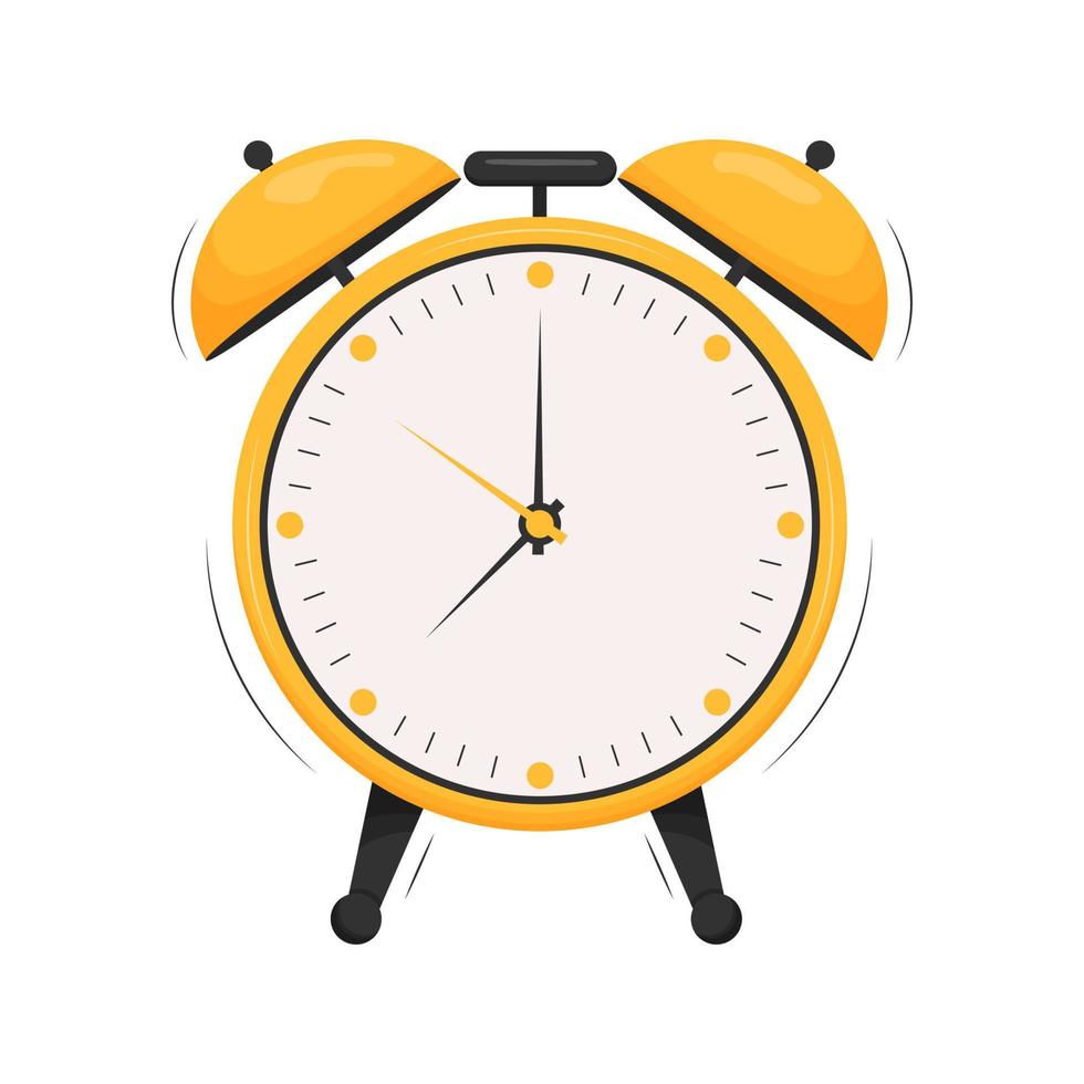 Cartoon alarm clock. Wake-up time isolated on background. Flat vector illustration