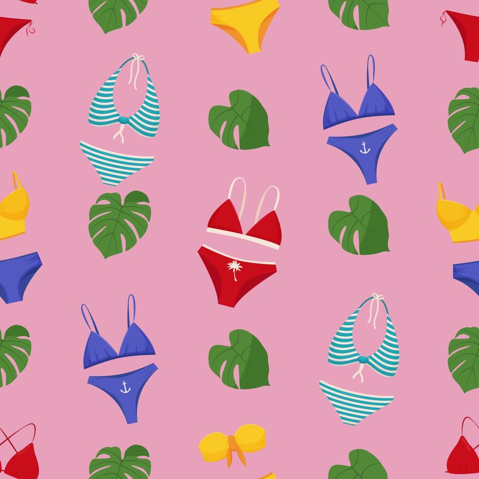 patrón sin costuras de traje de baño de mujer. tops y fondos de bikini de moda. trajes de baño de mujer para las vacaciones de verano. vector