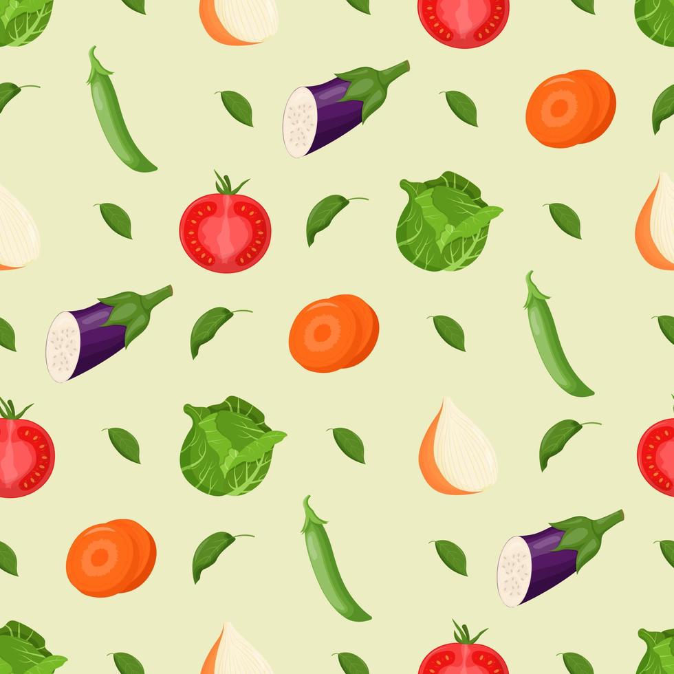 Fruits and vegetables seamless pattern. Vegetarian food, healthy eating concept. Flat vector illustration