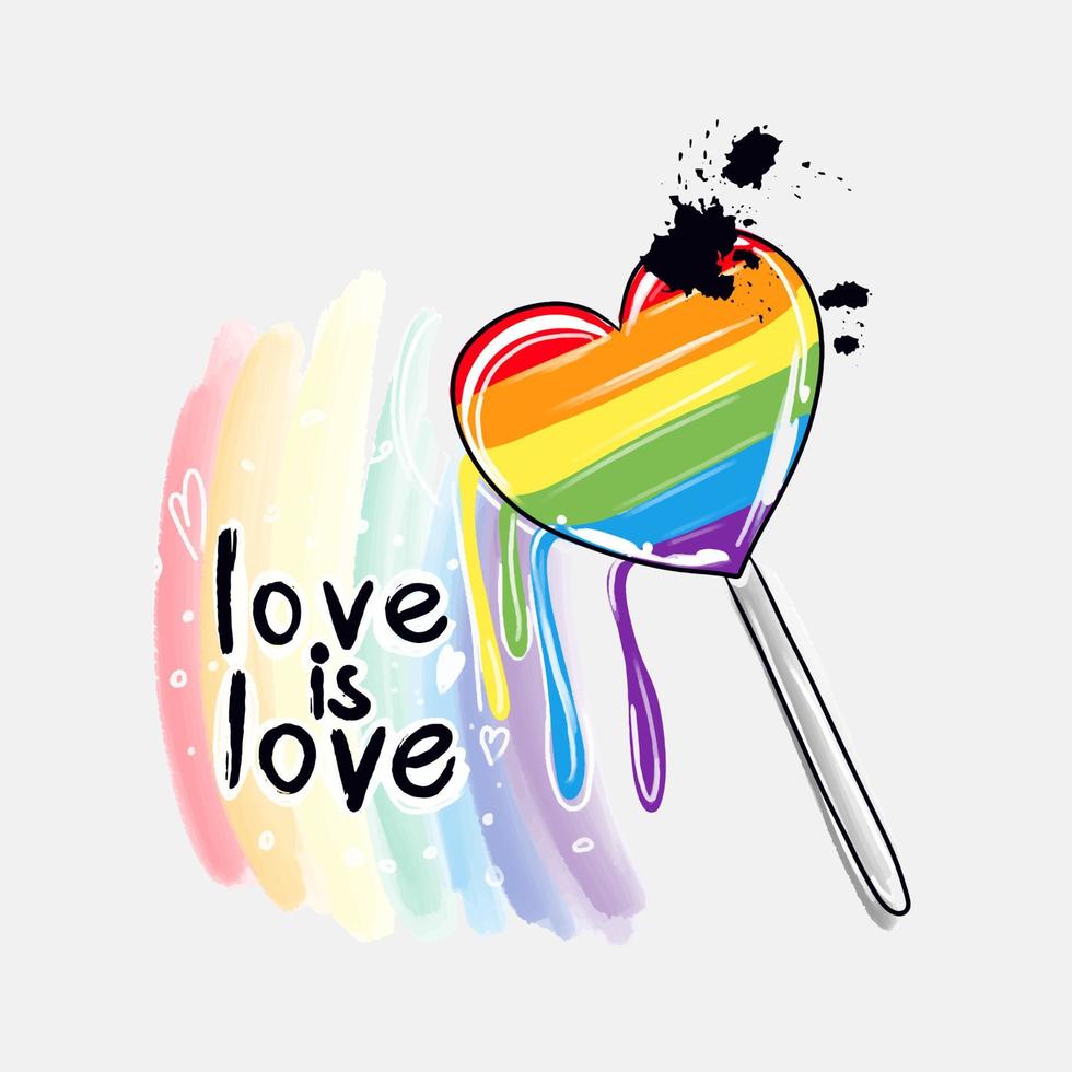 Love is love. Lollipop, watercolor background, paint splatter, lgbt pride vector