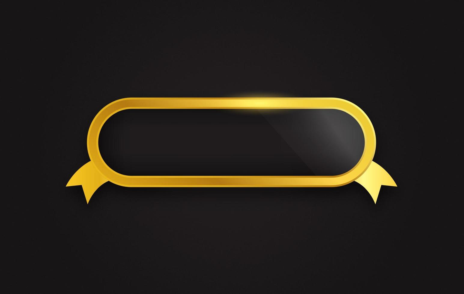 Gold badge with luxury ribbon on black background. Realistic golden award mockup. vector