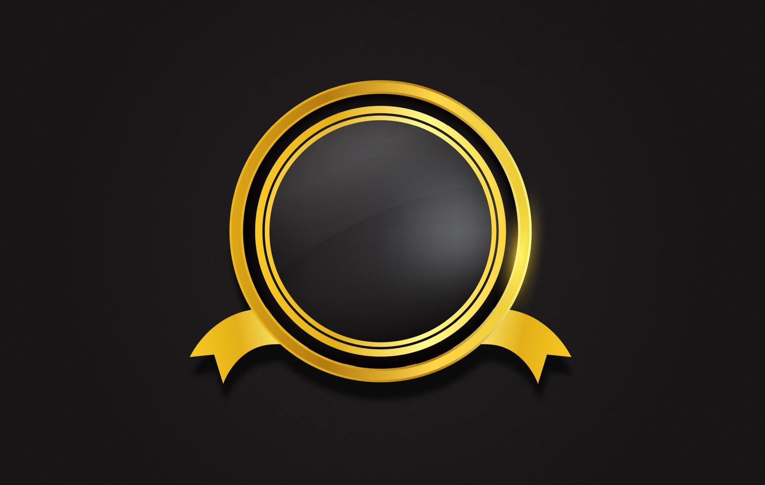 Gold badge with luxury ribbon on black background. Realistic golden award mockup. vector