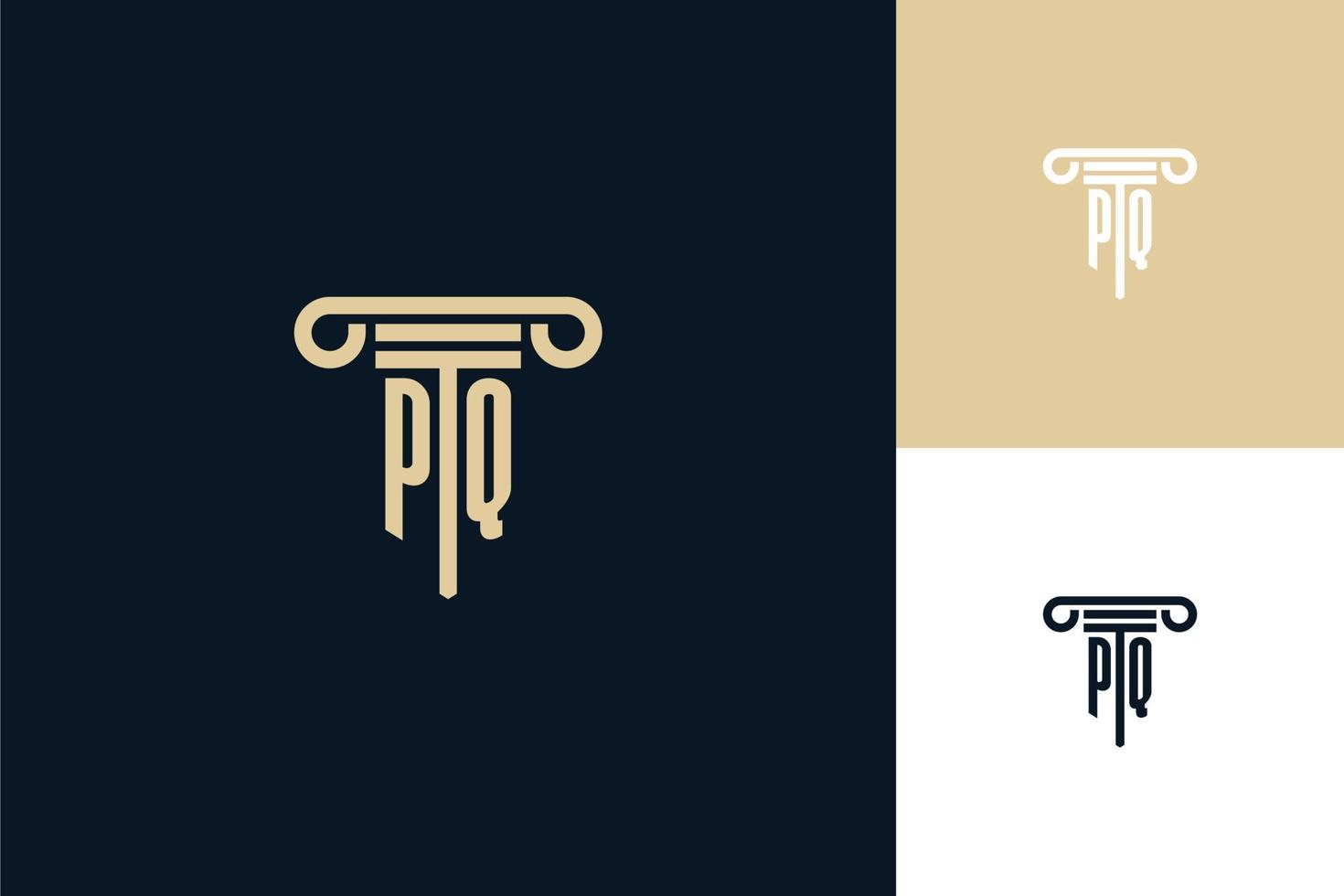 logotipo de diseño de iniciales de monograma pq. ideas de diseño de logotipo de abogado vector