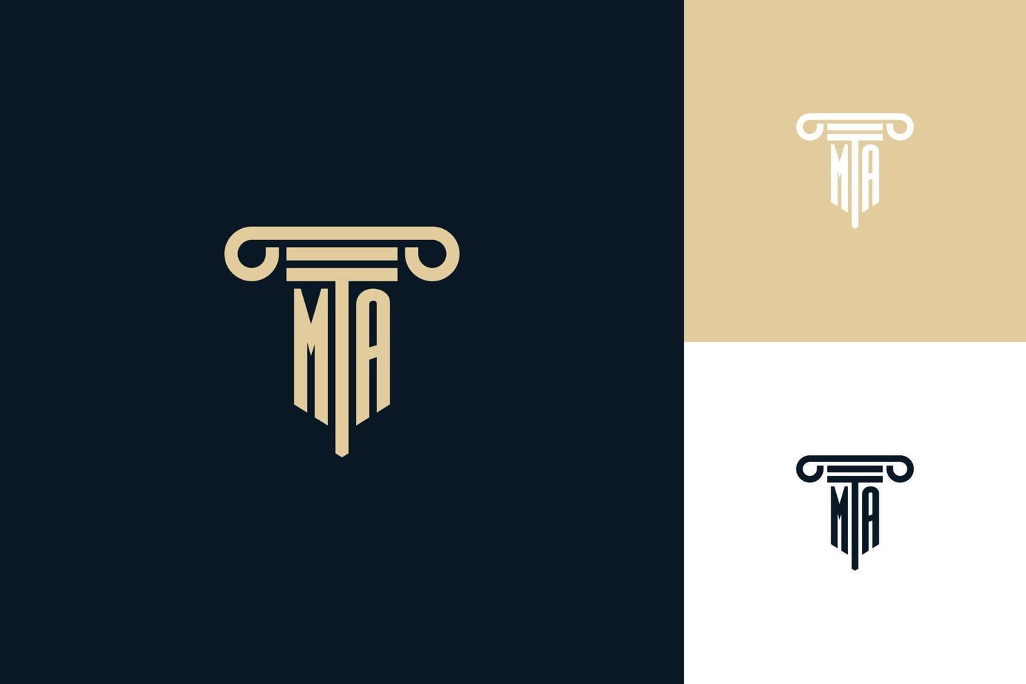 logotipo de diseño de iniciales de monograma ma. ideas de diseño de logotipo de abogado vector