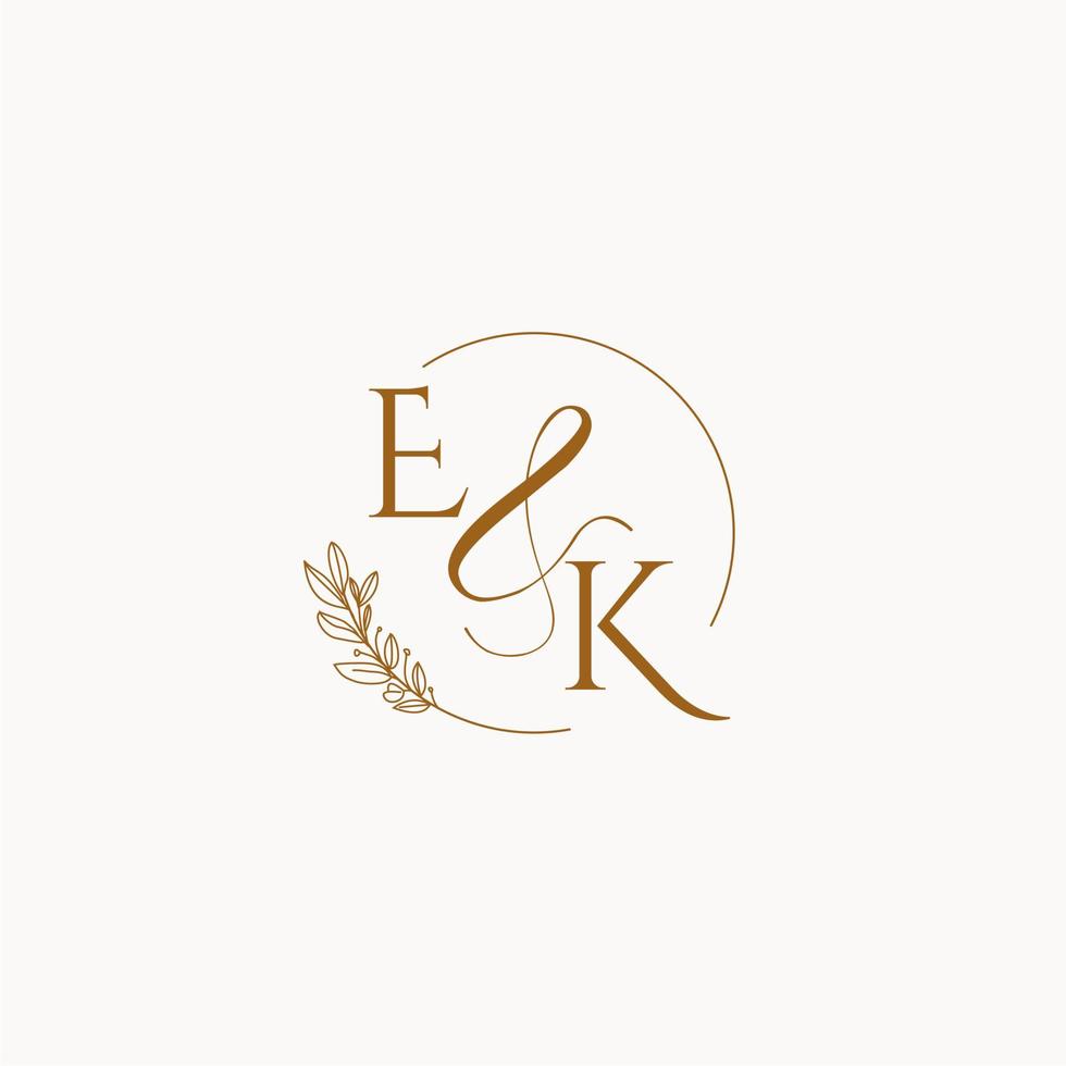 logotipo inicial del monograma de la boda ek vector