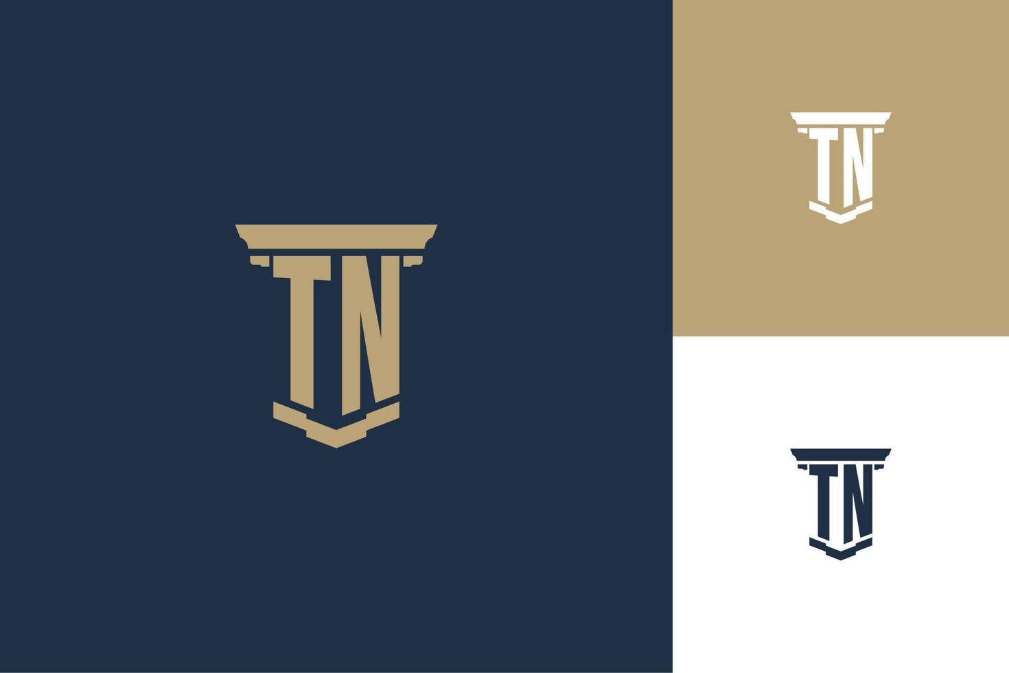 TN monogram initials logo design with pillar icon. Attorney law logo design vector