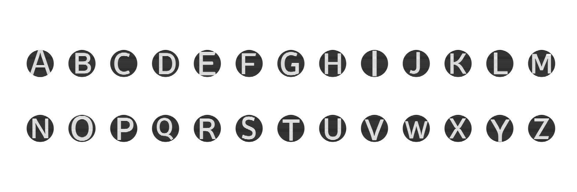 English alphabet letters symbols icons signs simple black and white colored set. A set of English alphabet letter icons, flat, black and white mostly black. vector