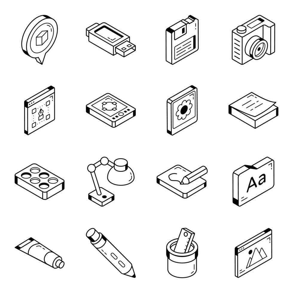 conjunto de iconos de diseño digital isométrico vector