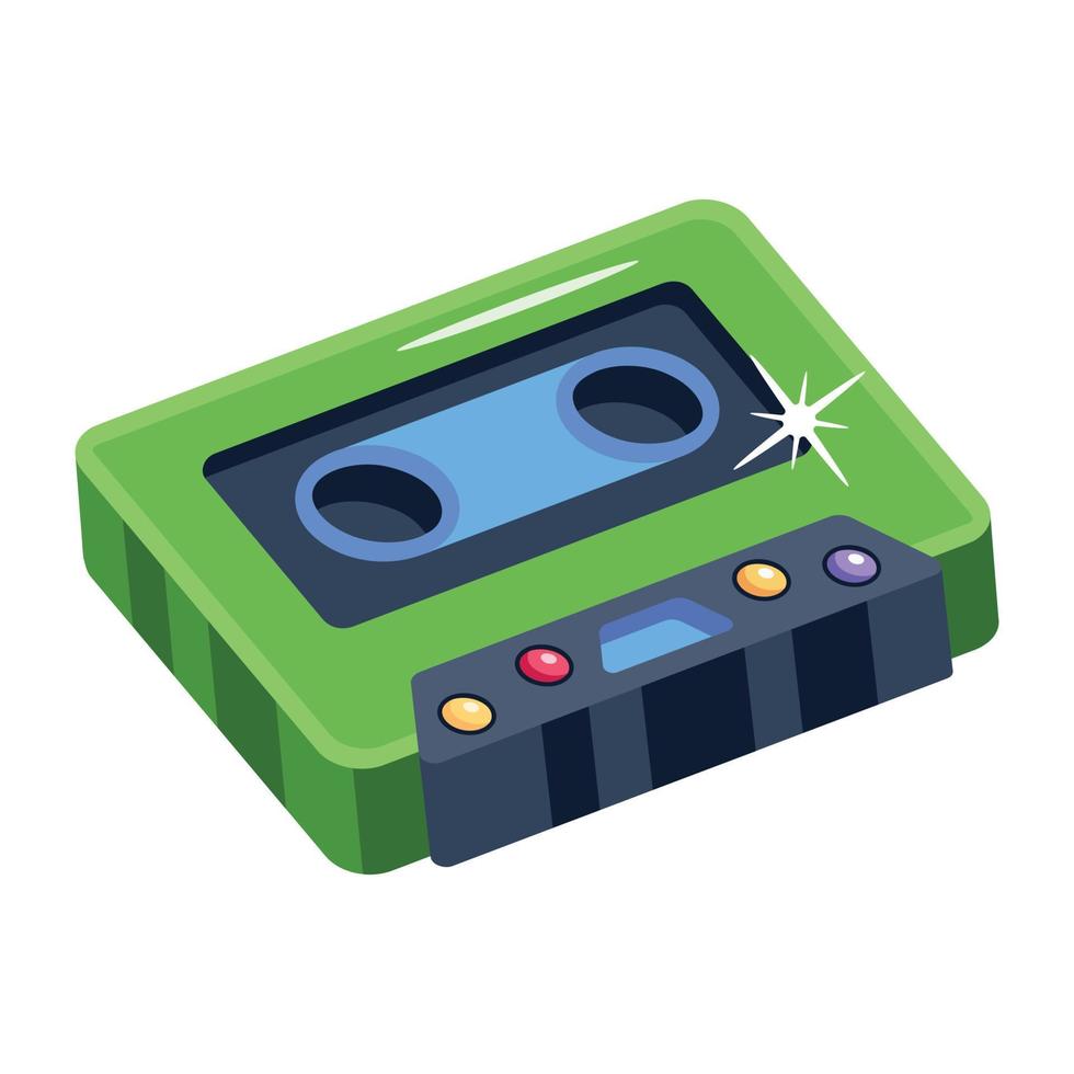 A simple flat icon of a cassette tape used with VCR vector