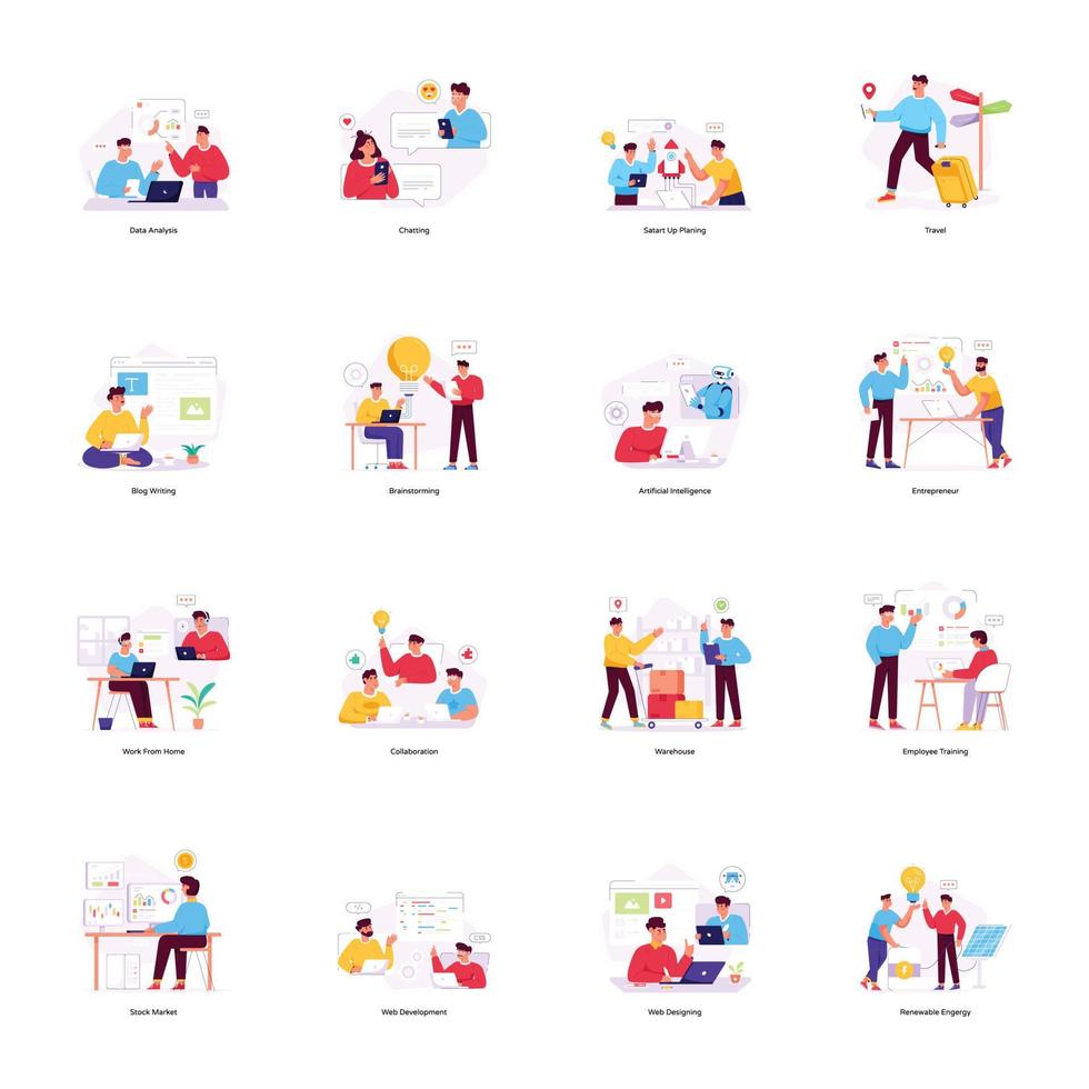 Bundle of Teamwork Flat Illustrations vector