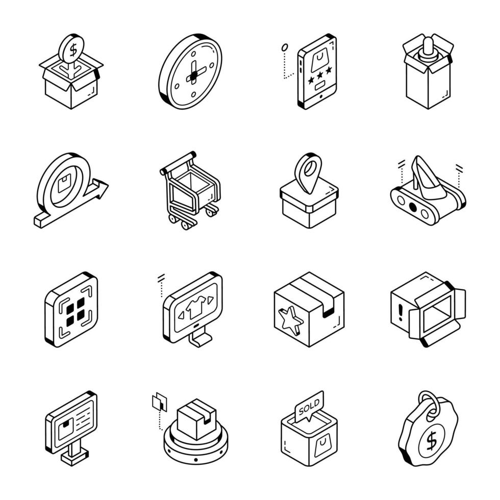 iconos de contorno de gestión de productos y comercio electrónico vector