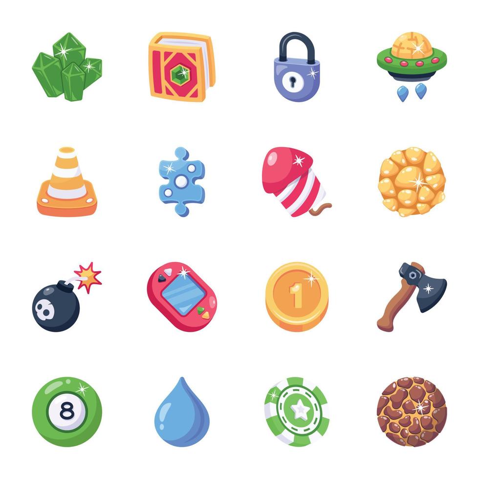 Bundle of Trendy Games Flat Icons vector