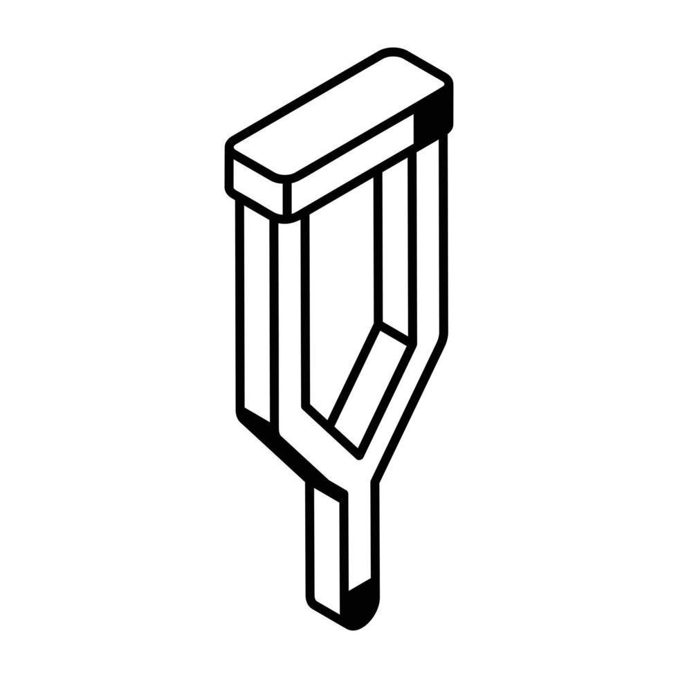 Walking aid, isometric icon of a crutch vector