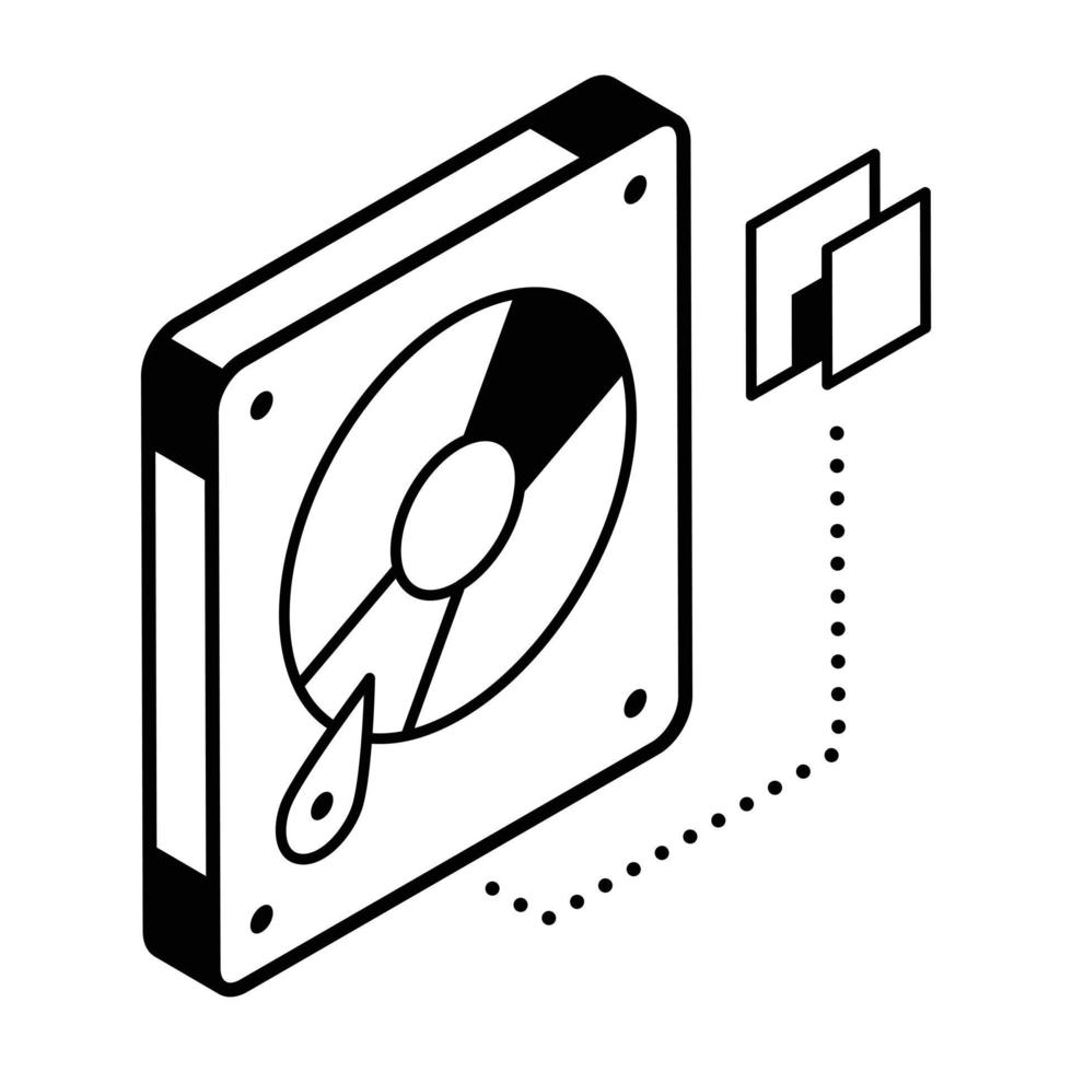 An isometric line icon of hard disc vector