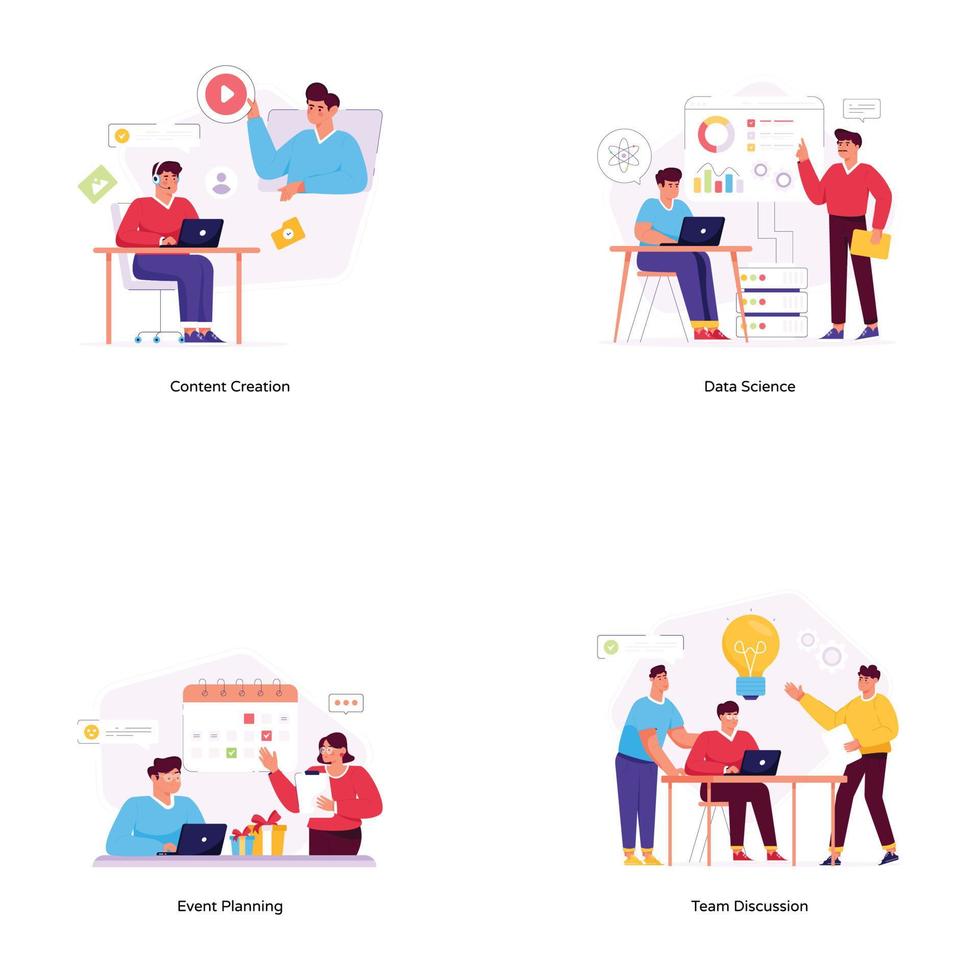 Set of Team Planning Flat Illustrations vector