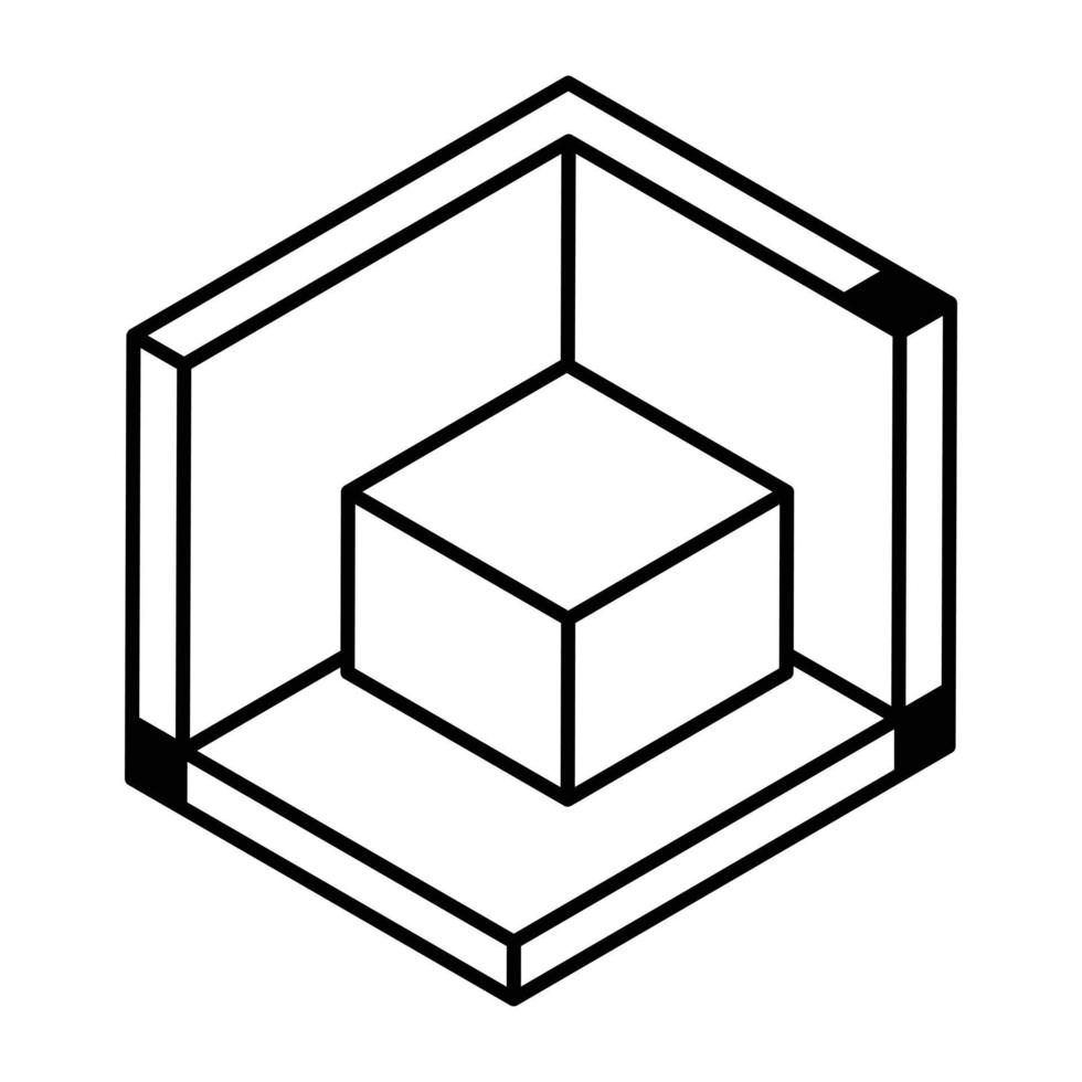 Design cube in 3d shape, line icon vector