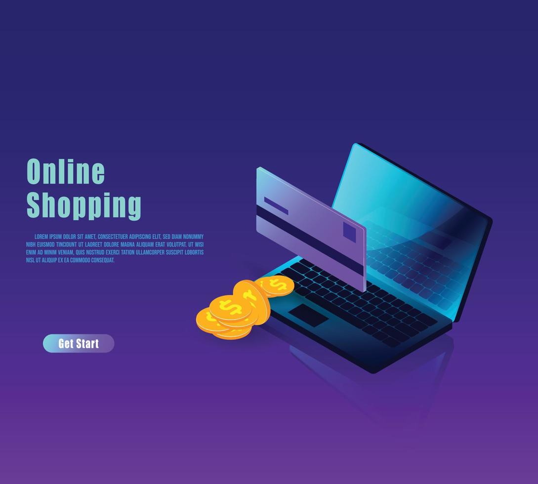 Isometric shopping online and payment online concepts. vector