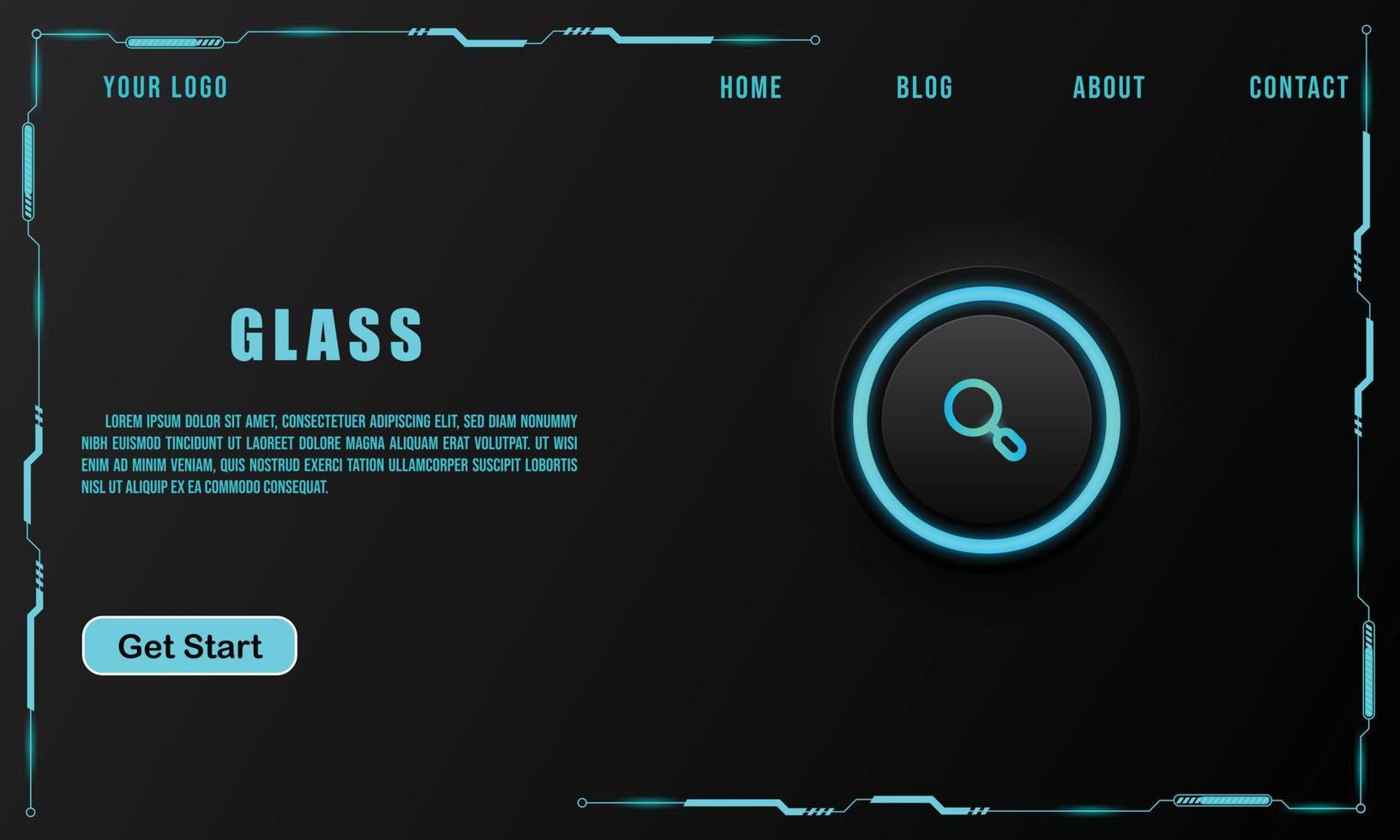 Glass button on technology background, technology concept for web banner template or brochure , Black colour. vector