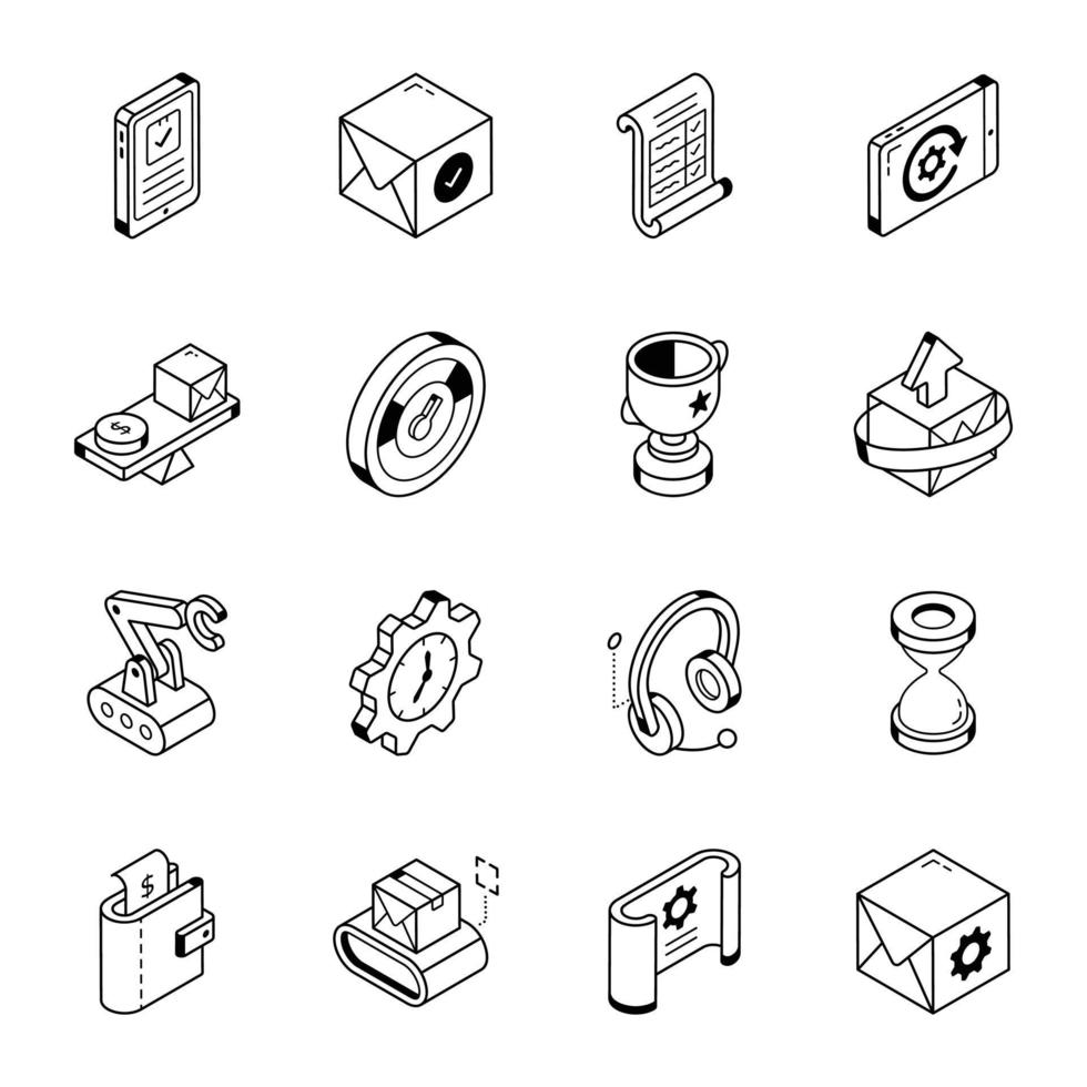 paquete de iconos de esquema de gestión de productos vector
