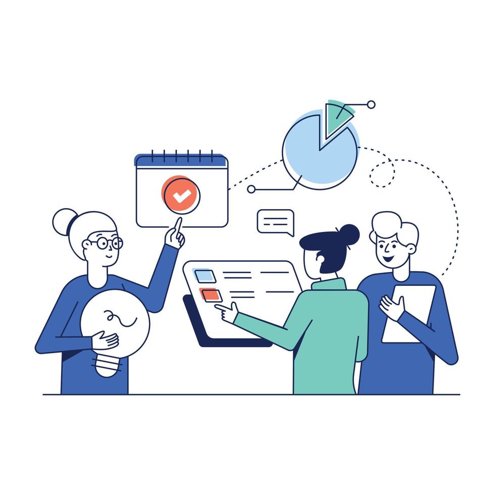 Check this flat illustration of project discussion vector