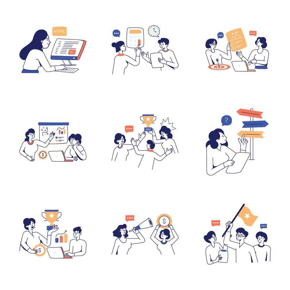 Pack of Designing and Development Flat Illustrations vector
