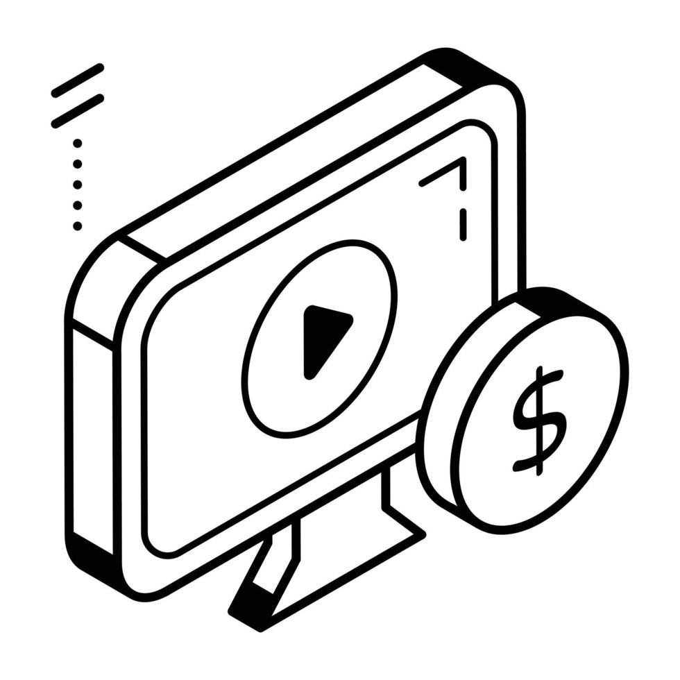 A well-designed isometric icon of paid video vector