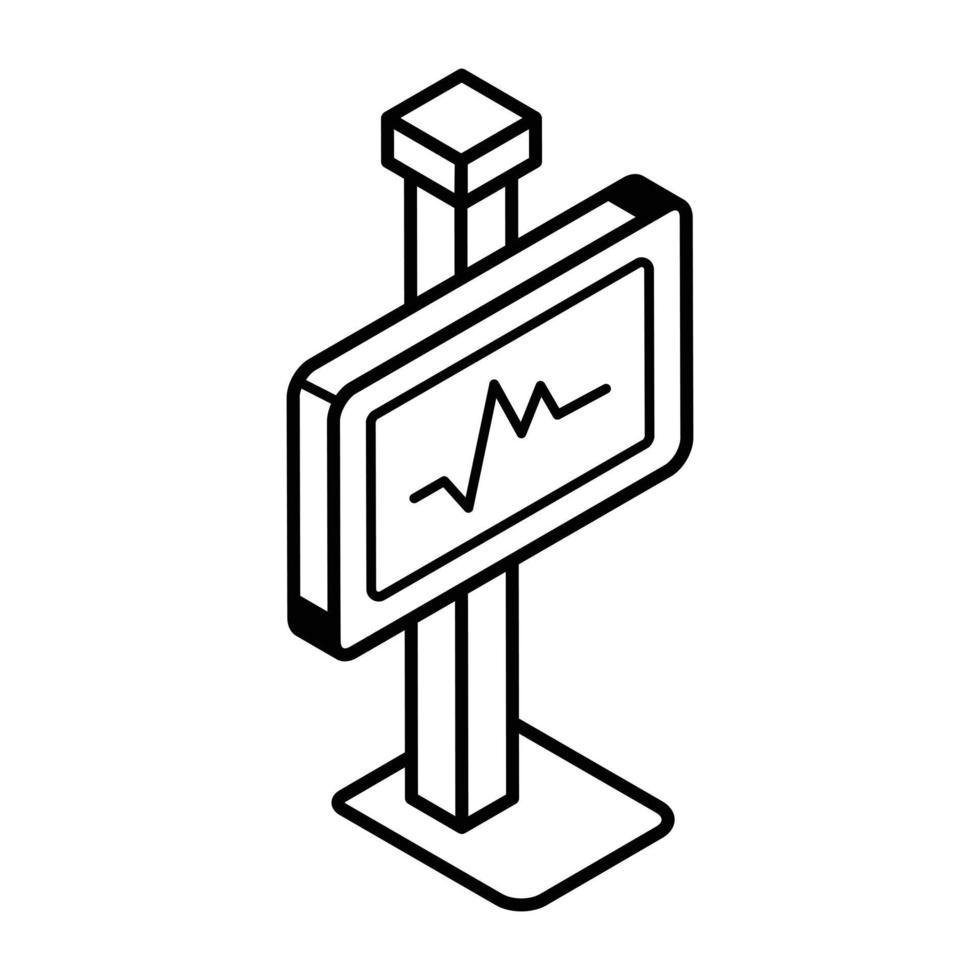 icono isométrico de moda de la máquina de ecg vector