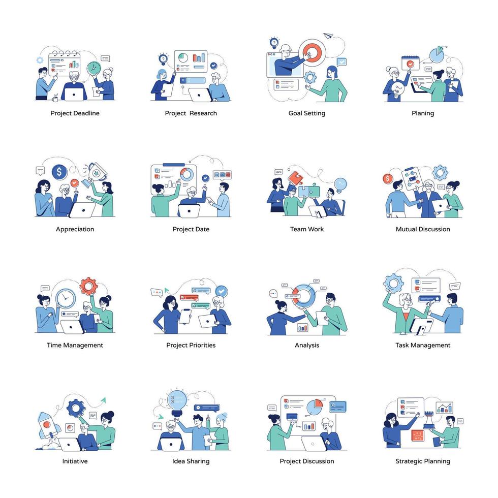 Collection of Business Planning Flat Illustrations vector