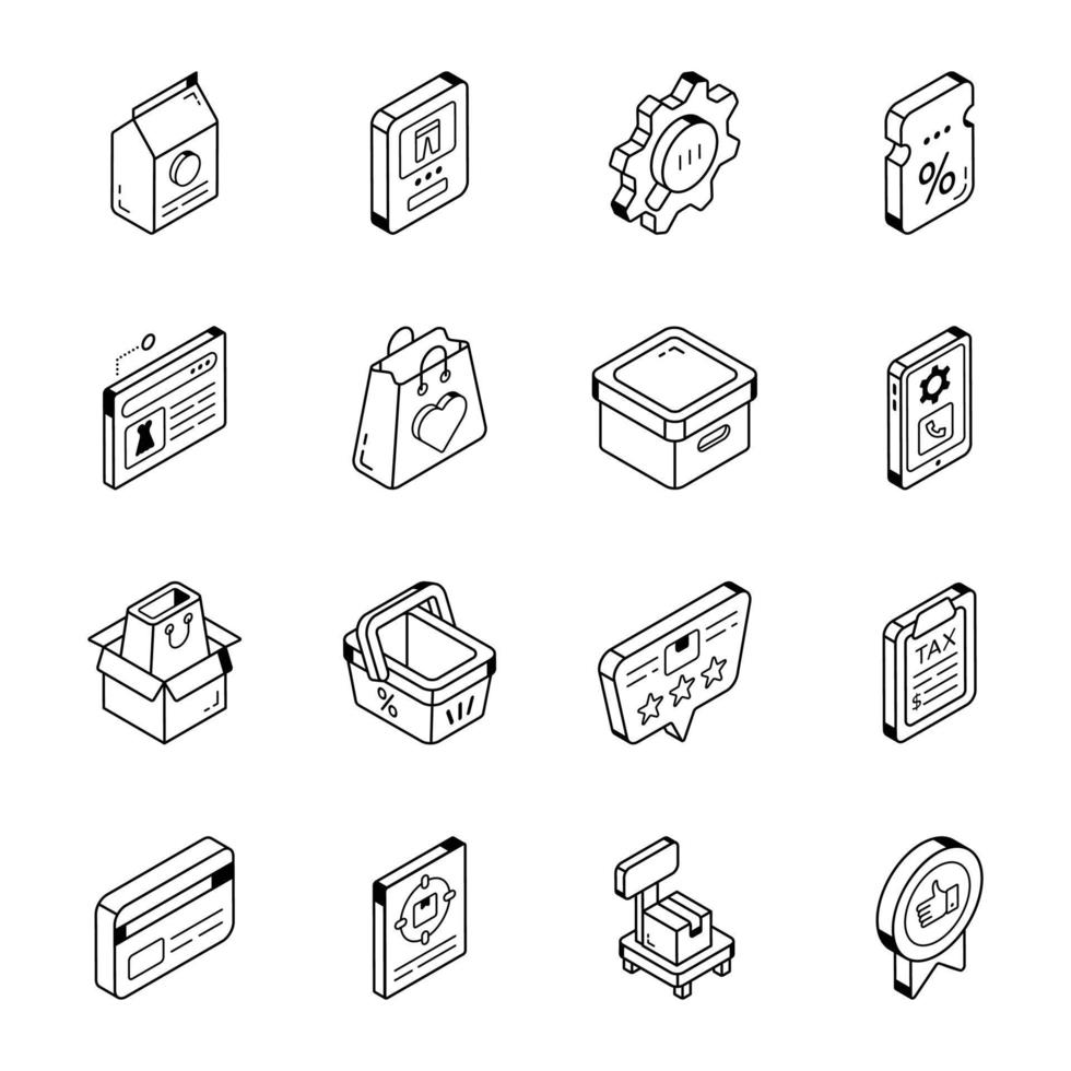 iconos de contorno de comercio electrónico y embalaje vector