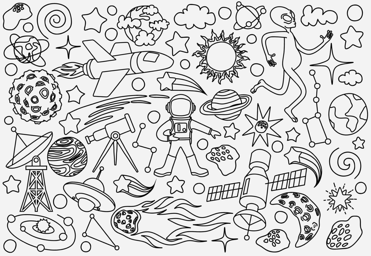 hand drawn doodles cartoon set of Space objects vector