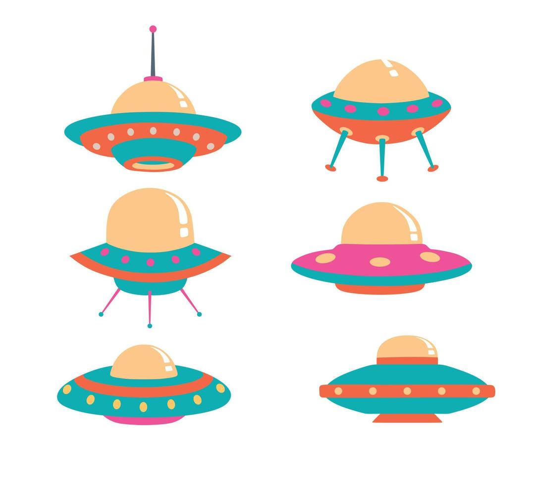 set of cute ufo isolated on a white background. vector